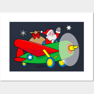 Santa Claus Flying an Airplane filled with Gifts Posters and Art